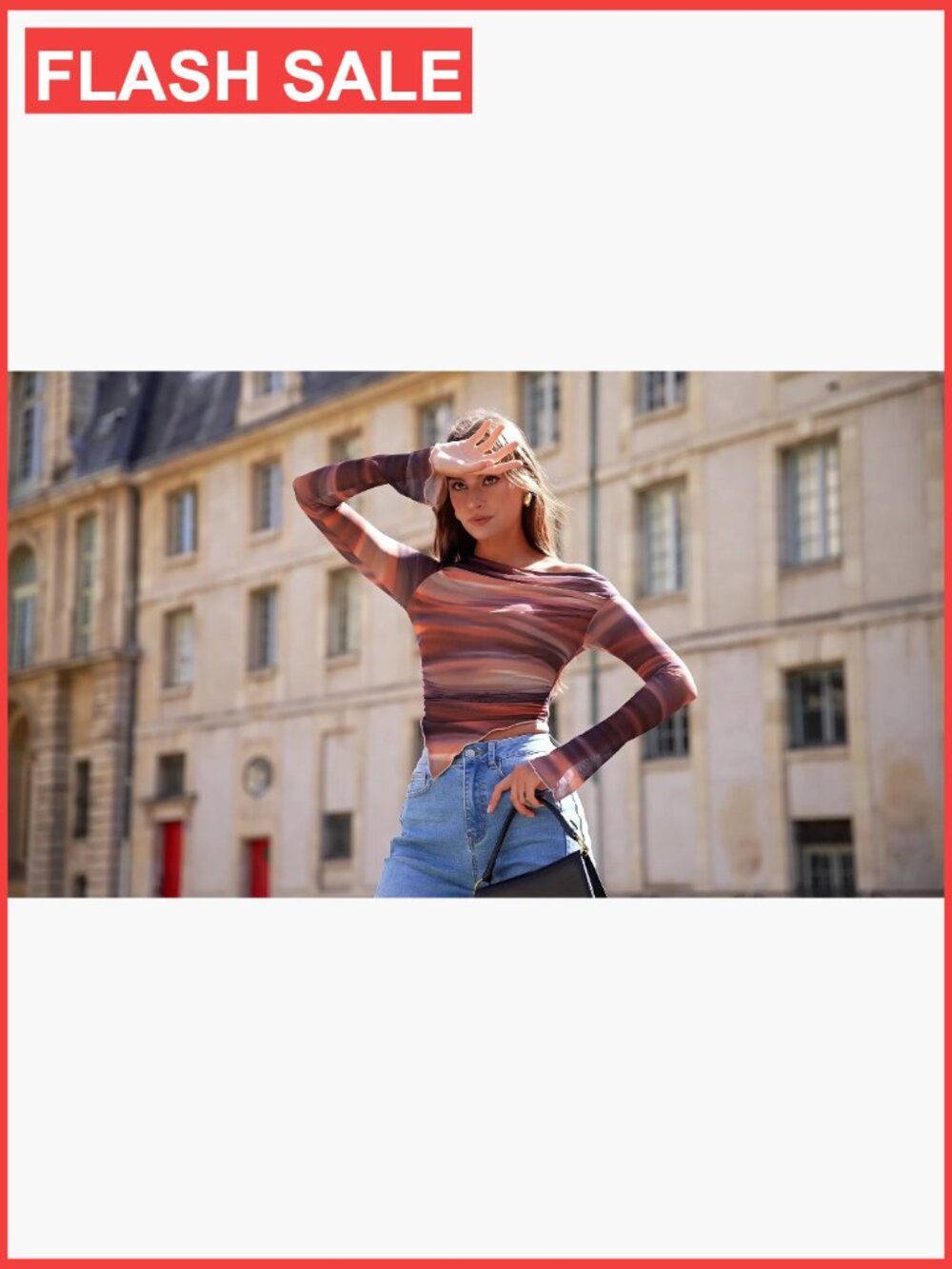 Slim Fit Off Shoulder Mesh Blouse Long Sleeve Asymmetrical Ruched Top - Picture 7 of 7